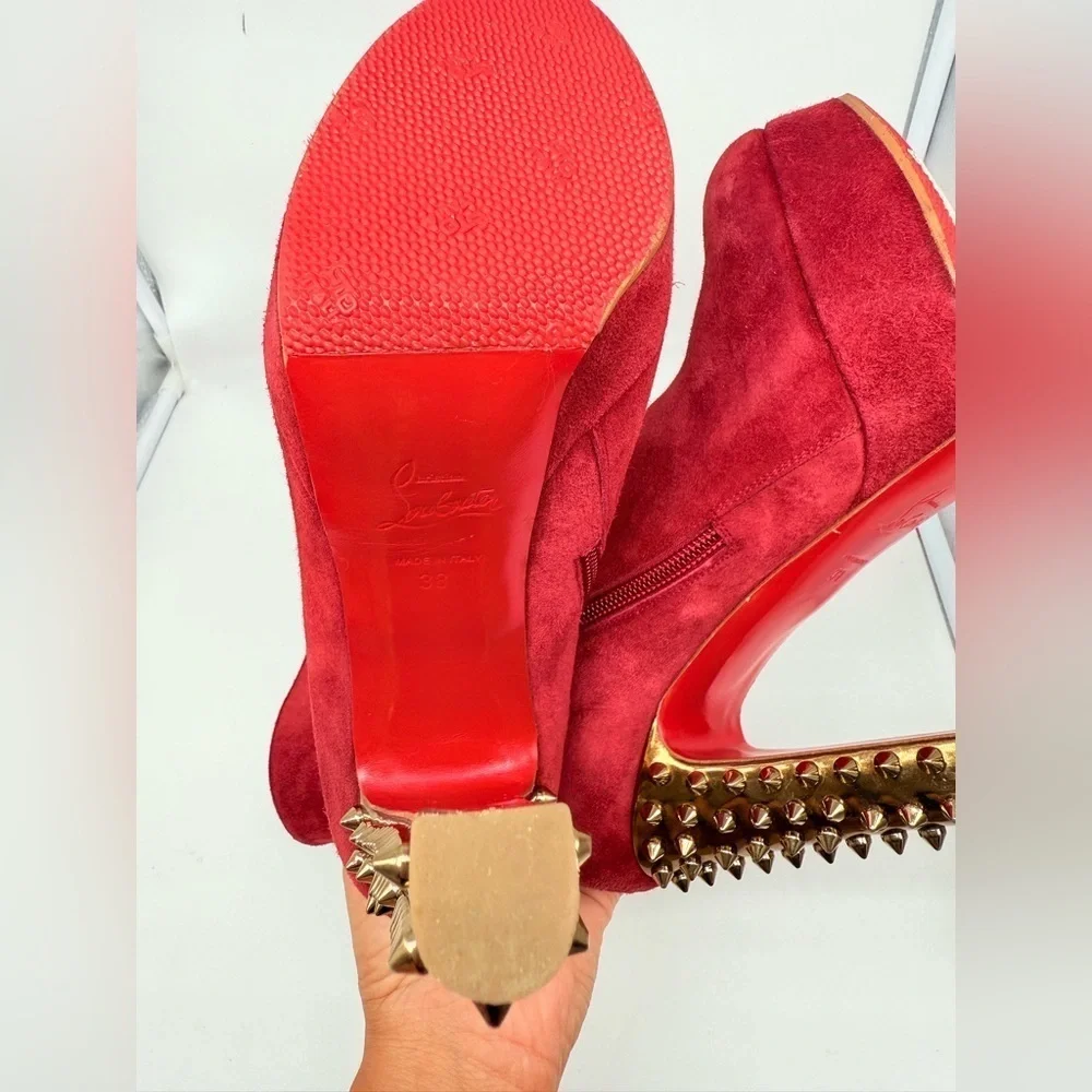 Christian Louboutin Red Suede Taclou Booty spike heel 140mm Ankle Boots EU 38